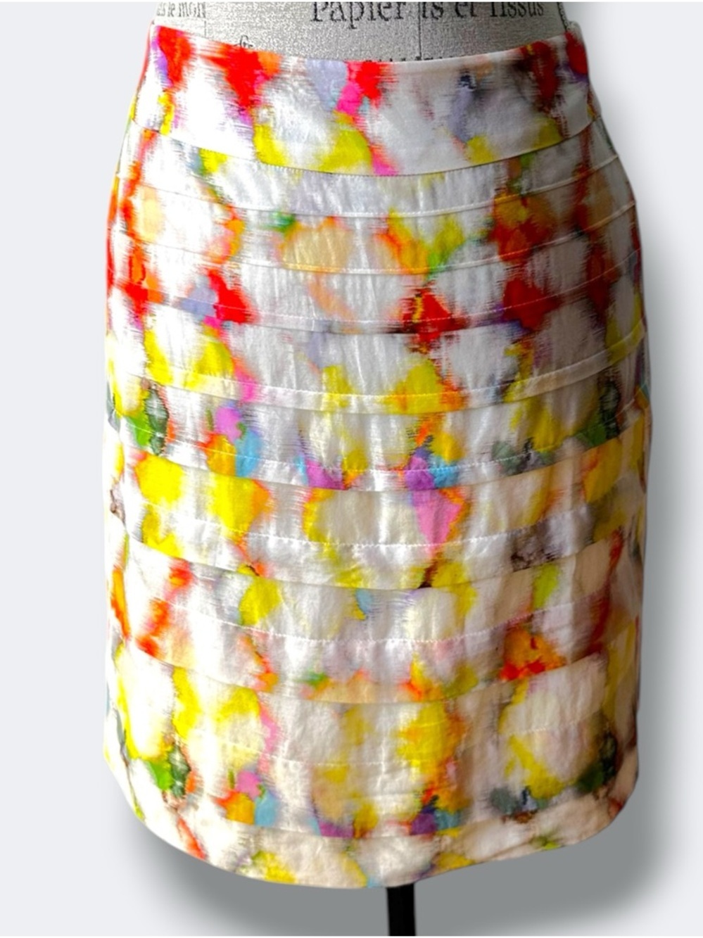 Watercolour Silk Blend Mini Skirt Pleated Art Print - Size 0 Festival Chic